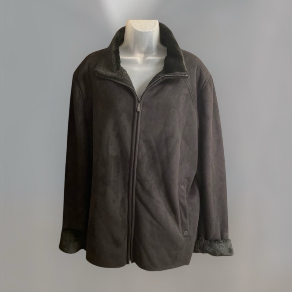 Calvin Klein Black Faux Suede & Fur Zip Jacket M